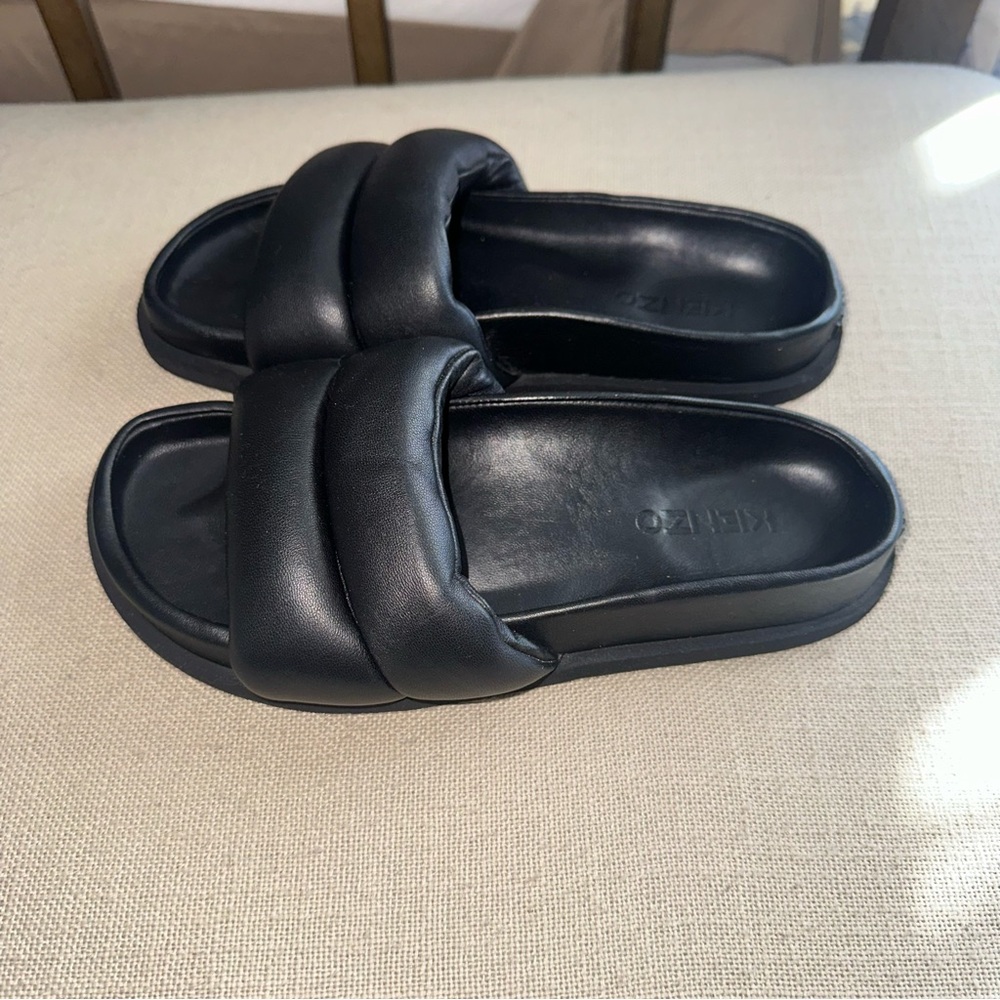 Kenzo Leather Puffer Slides Sandals Black 5 Made In Spain